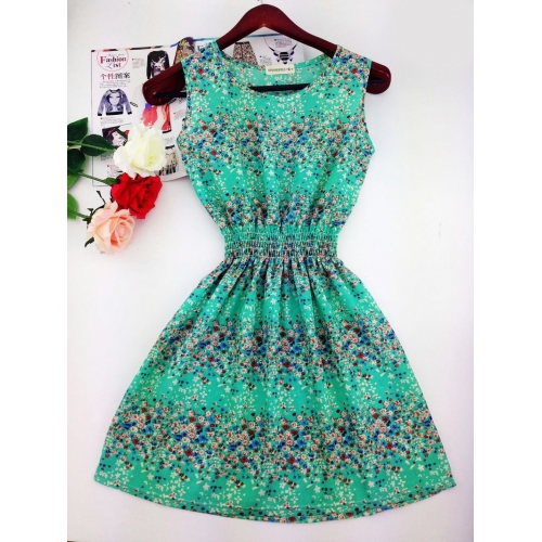 Summer-Autumnl Floral Print Dress Green