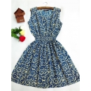 Summer-Autumn Floral Print Dress Blue