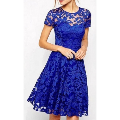 Vestido de Encaje Floral Azul