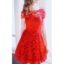 Vestido de Encaje Floral Rojo