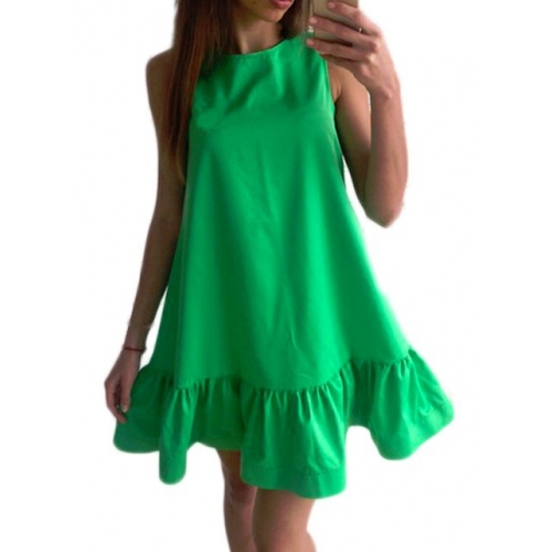 Causal Dress Frills Green