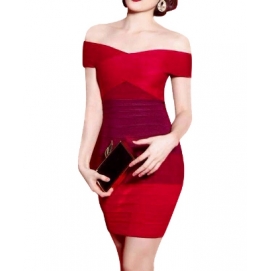 Off-Shoulder Knitting Dress Red