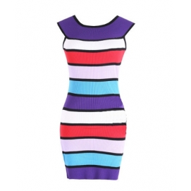 Off-Shoulder Knitting Dress Stripes