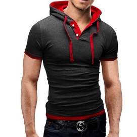Grey and Red Short-Sleeved Hoodie