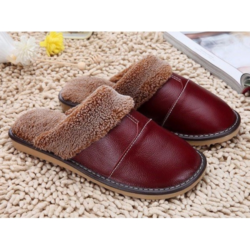 Leather and Wool Garnet Slippers