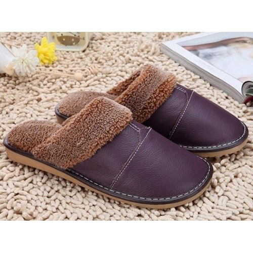 Leather and Wool Purple Slippers