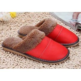 Leather and Wool Red Slippers