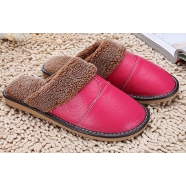 Leather and Wool Pink Slippers