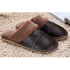 Leather and Wool Black Slippers
