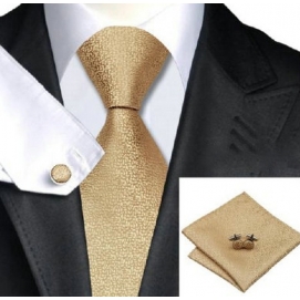 Pack Golden Tie + Tissue + Cufflinks