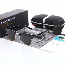 BARCUR Polarized Sunglasses - Shiny Black (Dark Green Lenses)