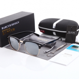 BARCUR Polarized Sunglasses - Shiny Black (Silvery Lenses)
