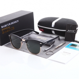 BARCUR Polarized Sunglasses - Matte Black (Dark Green Lenses)