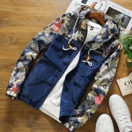 Floral Windbreaker Jacket - Navy